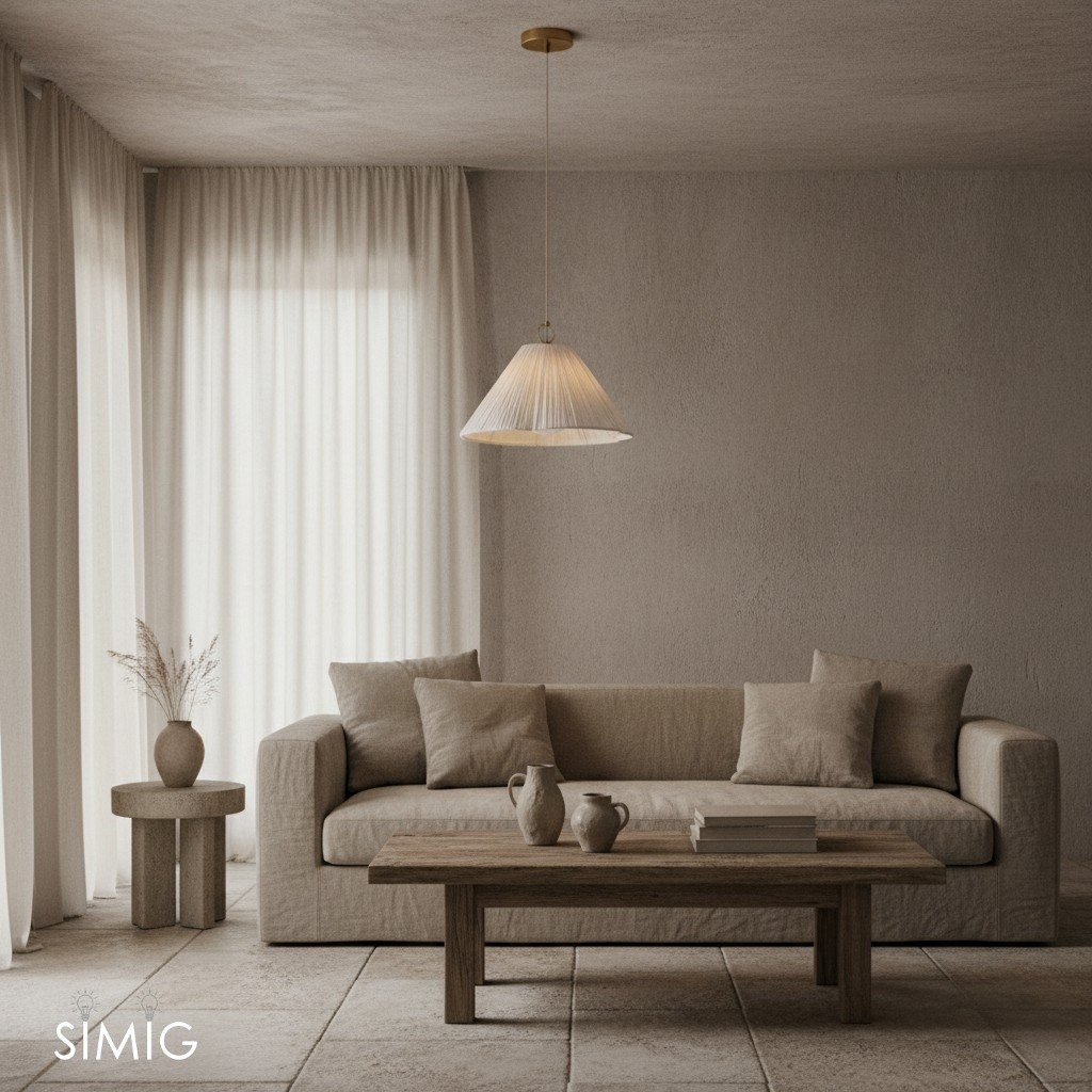 Blossine Brass Pendant - Scalloped Linen Shade for Living Room T442
