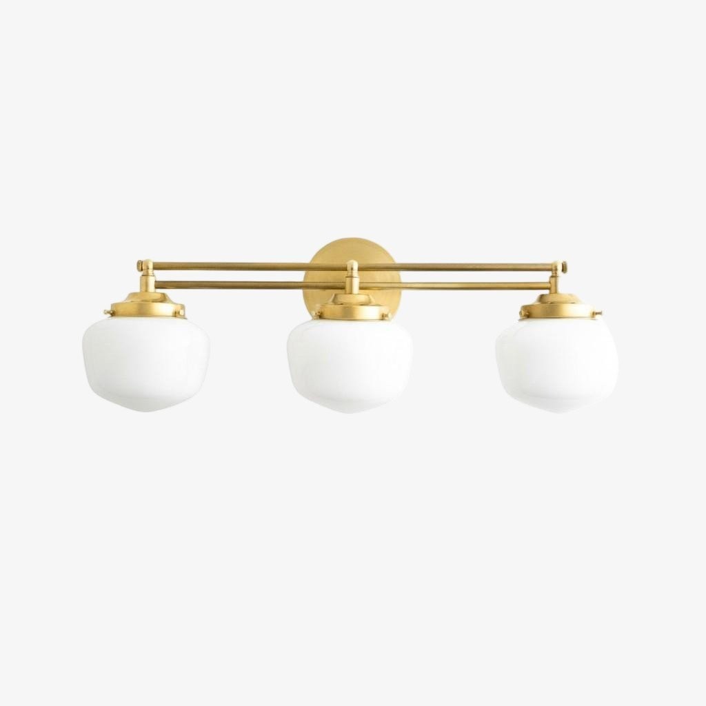 Opalume Glass Art Deco Vanity Light - Bathroom Wall Sconce with White Glass Shades T306