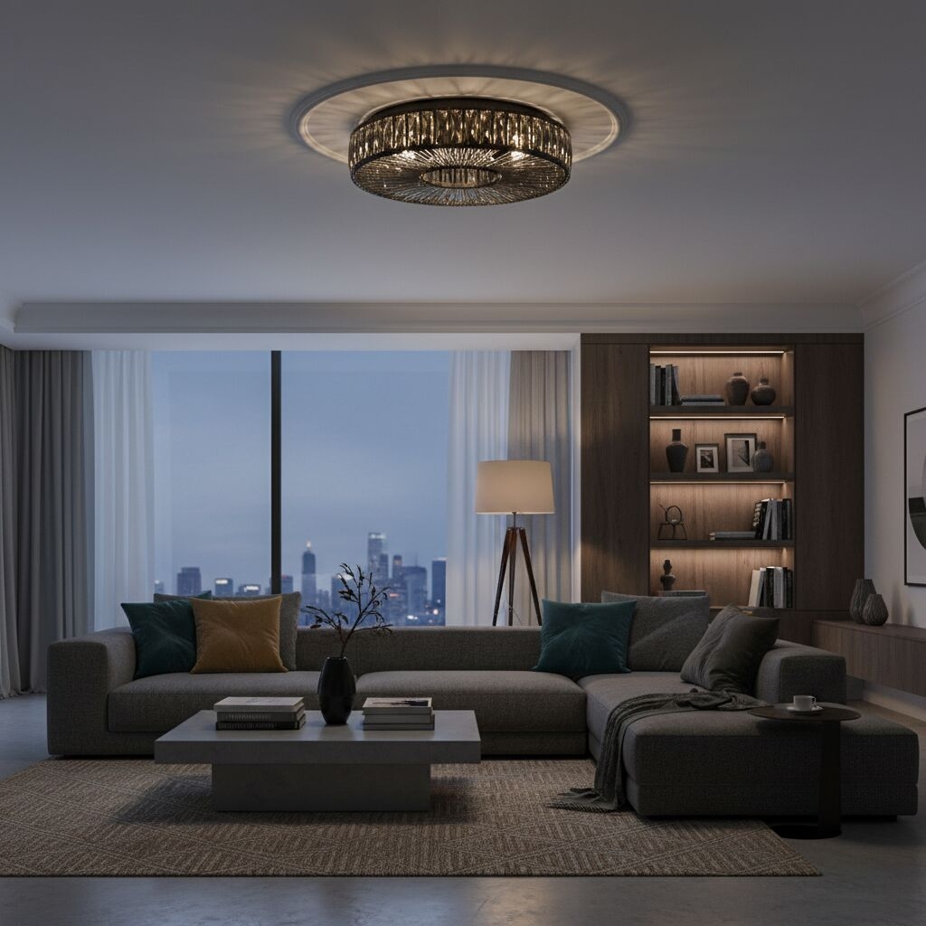 Glomar Glass Round Flush Ceiling Light - Modern Metal Glass Finish Living Areas T542