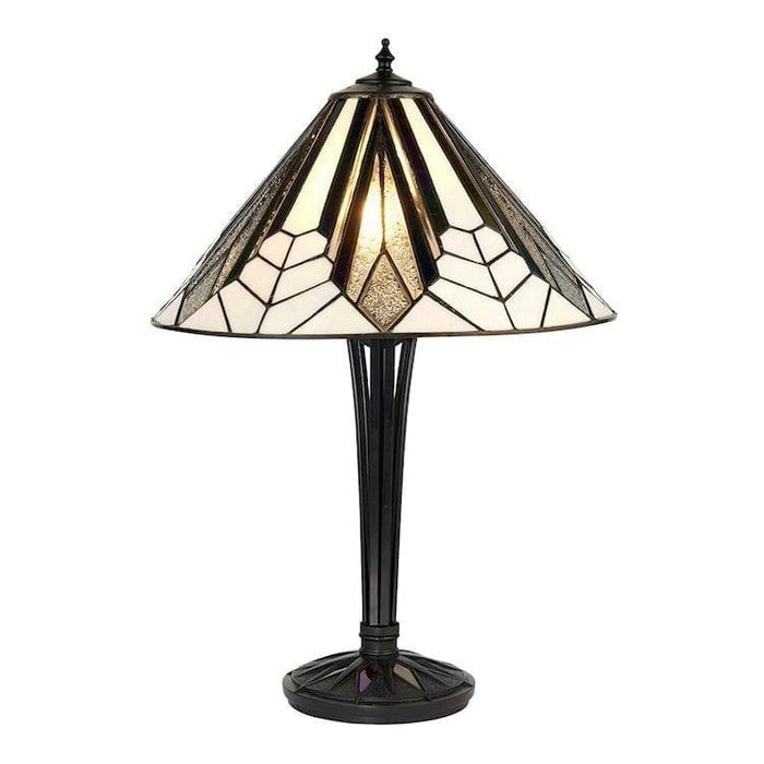 TF Astoria Art Deco Stained-Glass Table Lamp - Bevelled & Iridescent Shade for Bedroom or Living Room T852
