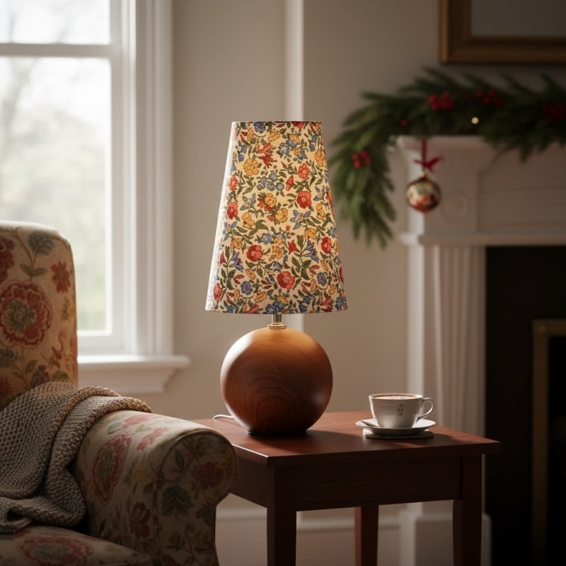 Florence Floral Table Lamp - Wood and Fabric Lamp for Living Rooms T550