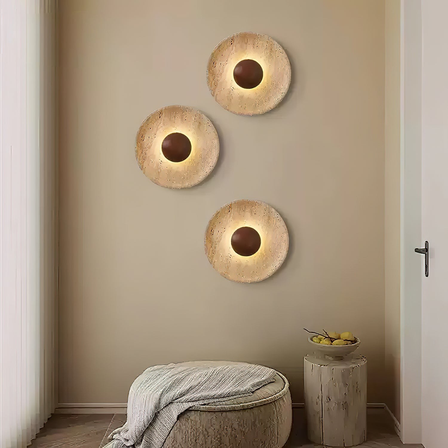 Medieval Yellow Travertine Wood Wall Lamp G28