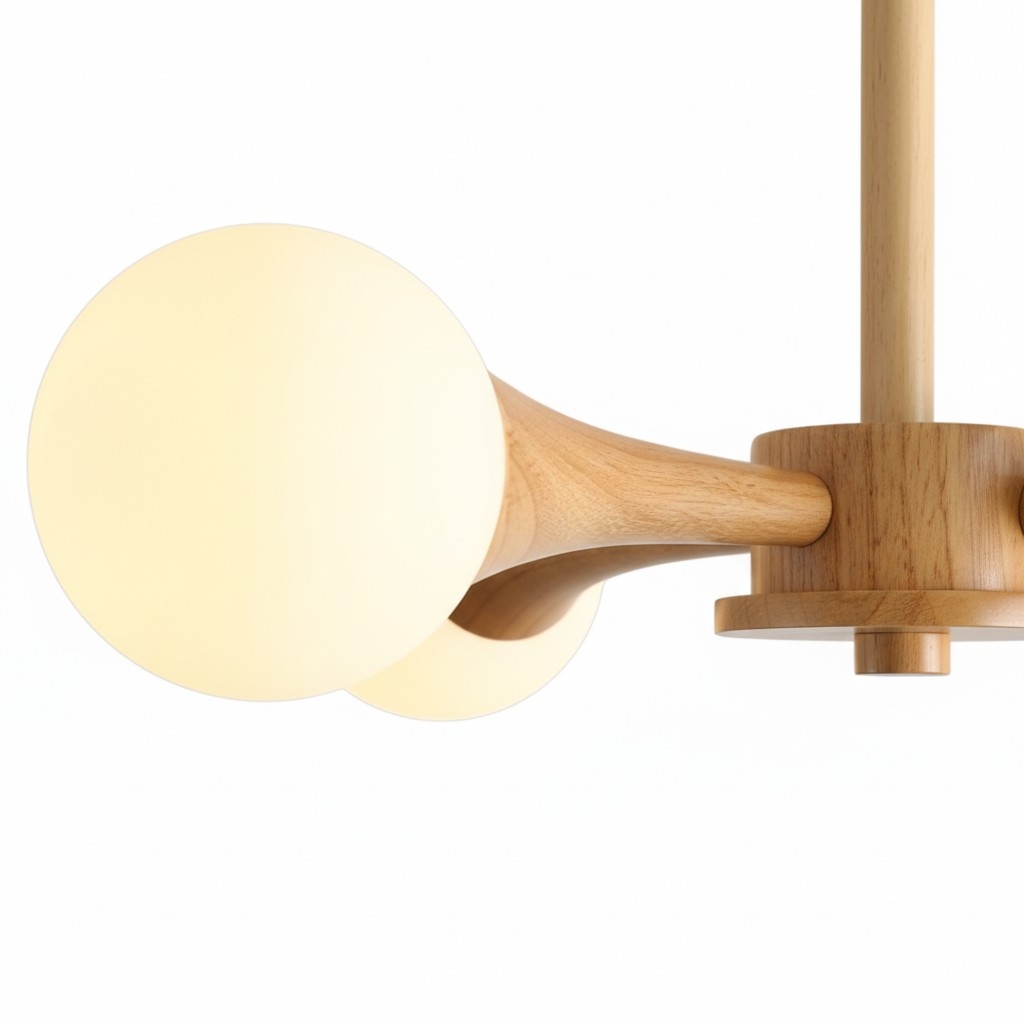 Novalune Multi-Light Glass Globe Chandelier with Wood Frame - Japanese Zen Style for Living Room T1155