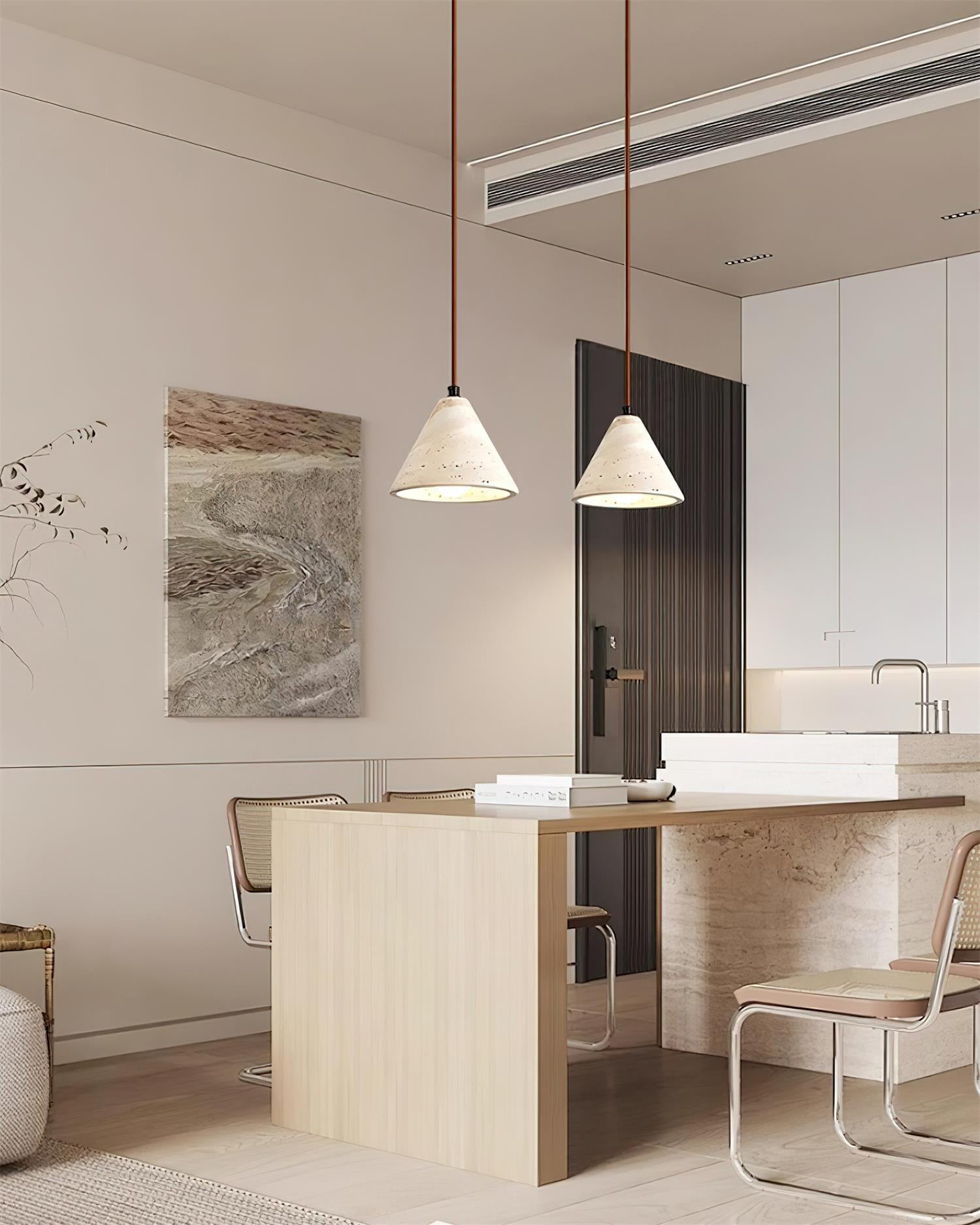 Travertine Cone Pendant Lamp - Minimalist Kitchen Island Light M160