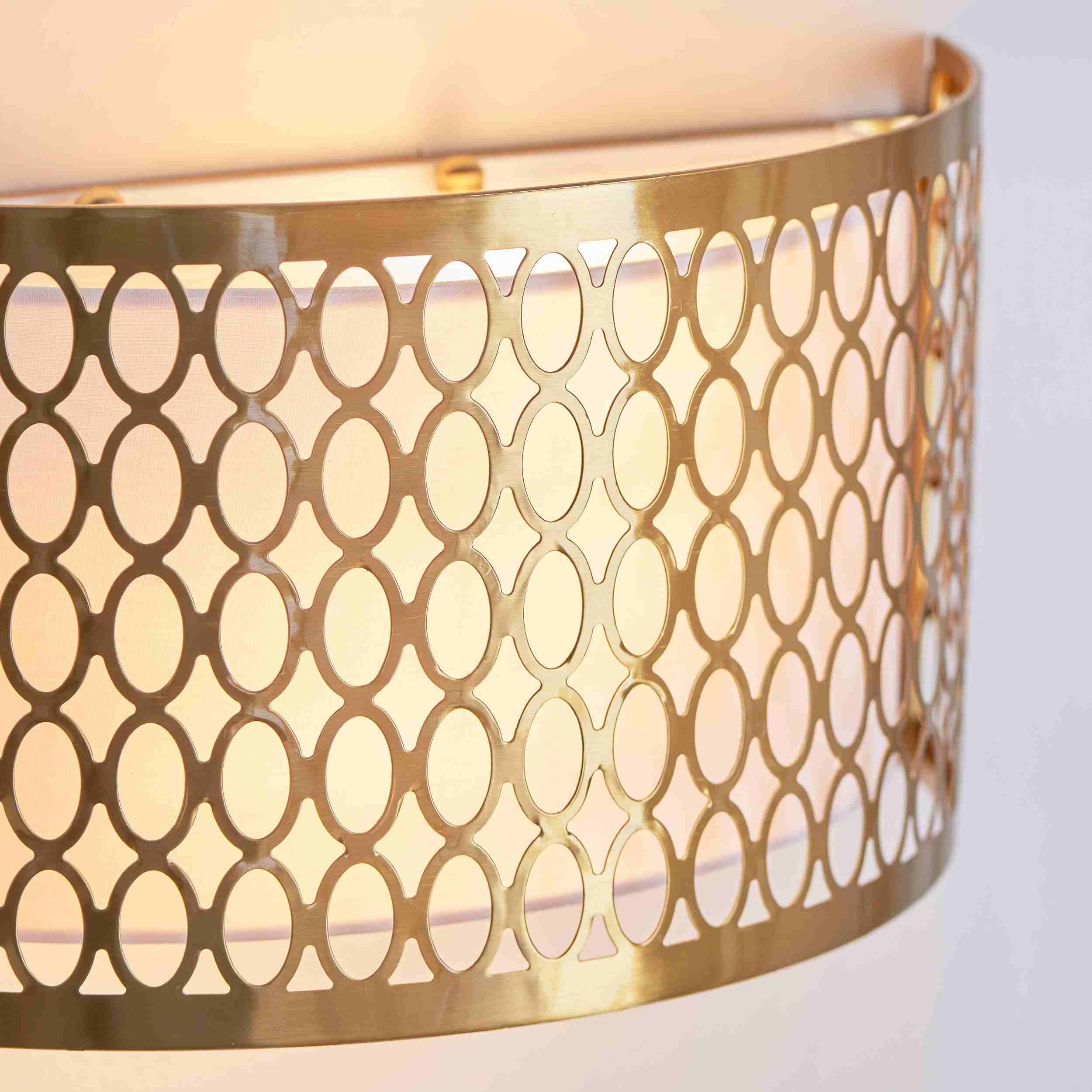 Liorin Fretwork Wall Light - Modern Curved Metal and Fabric Shade Sconce for Hallway or Bedroom T995
