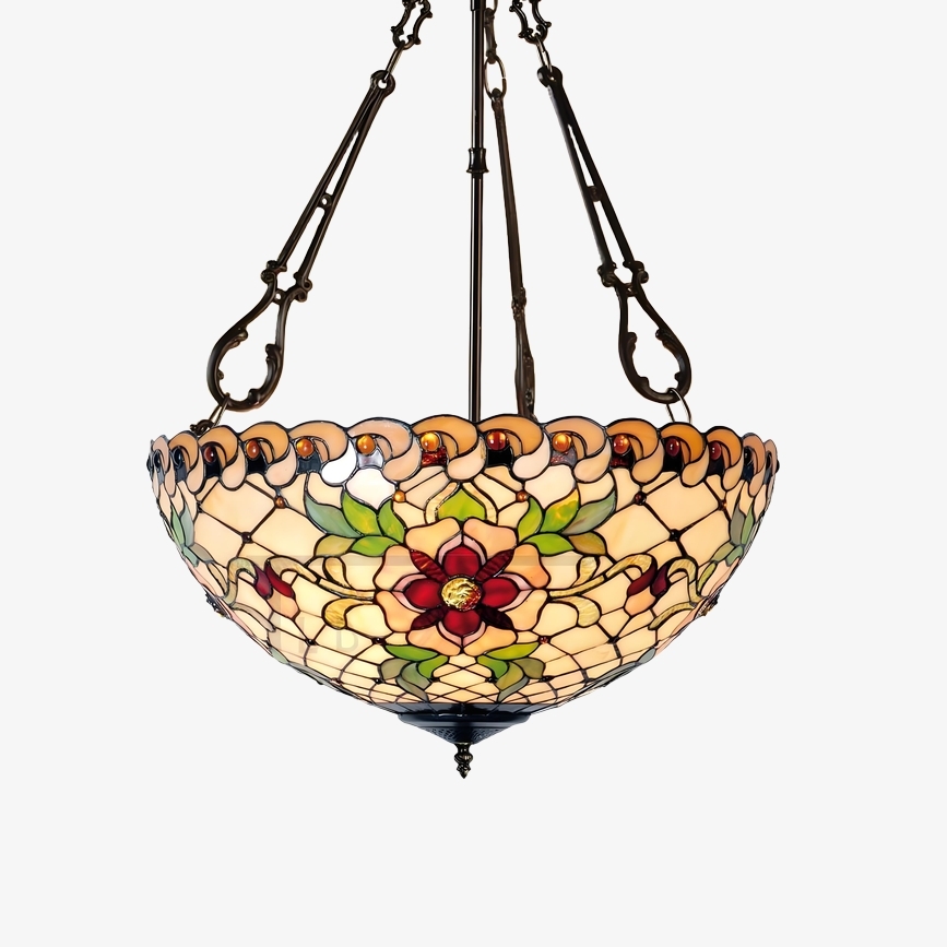 TF Dragonfly Beige Tiffany Pendant Lamp - Elegant Stained Glass Fixture for Dining Room and Bedroom T874