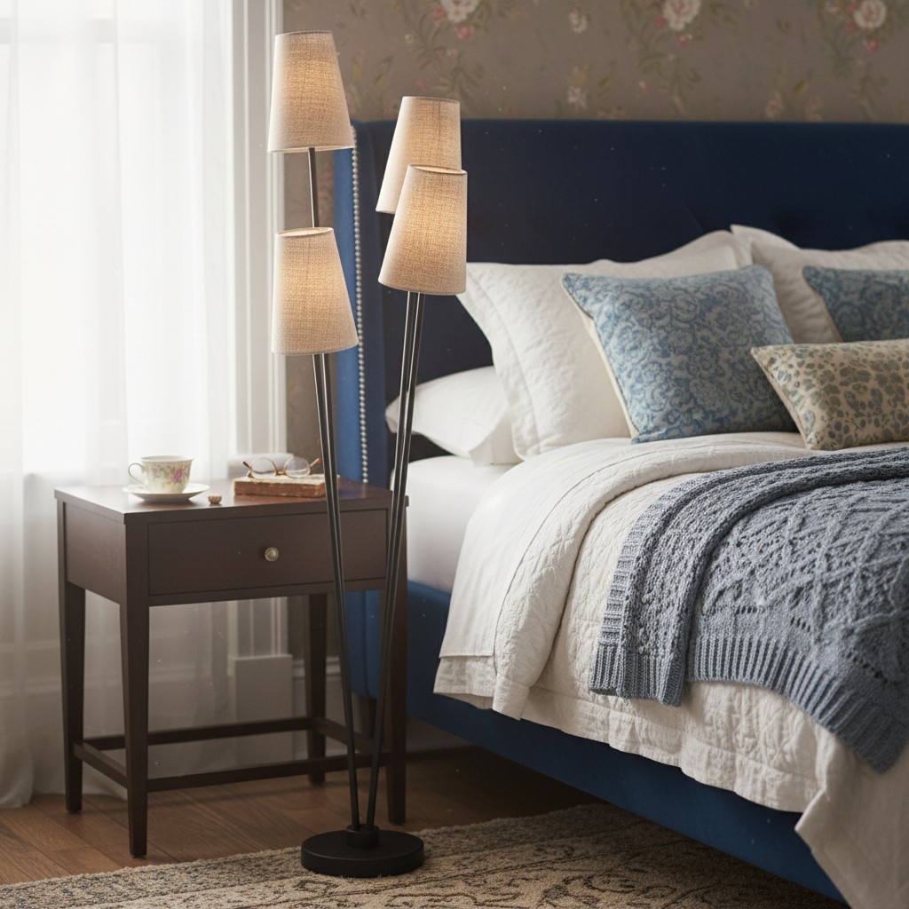 Duova 4 Light Floor Lamp - Fabric Shade Floor Lamp for Reading Corners or Living Spaces T718