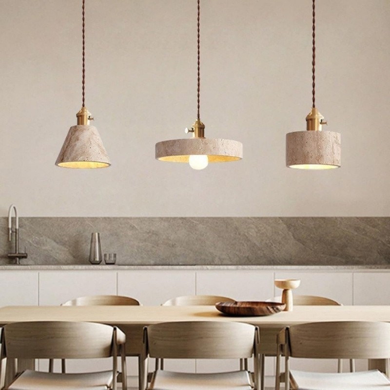 Contemporary Travertine Pendant Light with Brass Accents S285