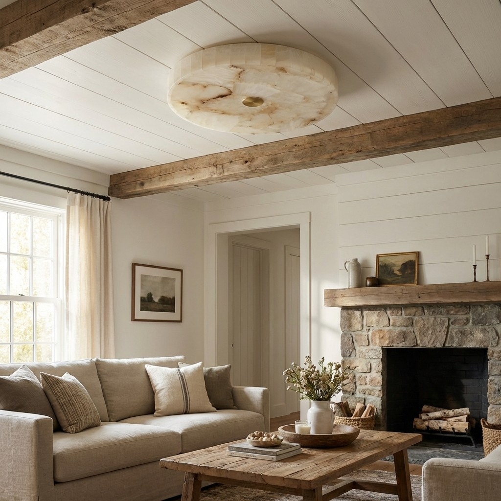 AlbaSphere Modern Round Ultra Thin Ceiling Lamp - Alabaster Contemporary Home Lighting T1151