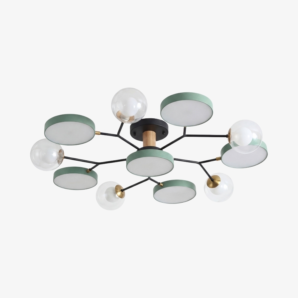 Modern Round LED Ceiling Lamp - Branch Design with Wood Accents for Bedroom S384