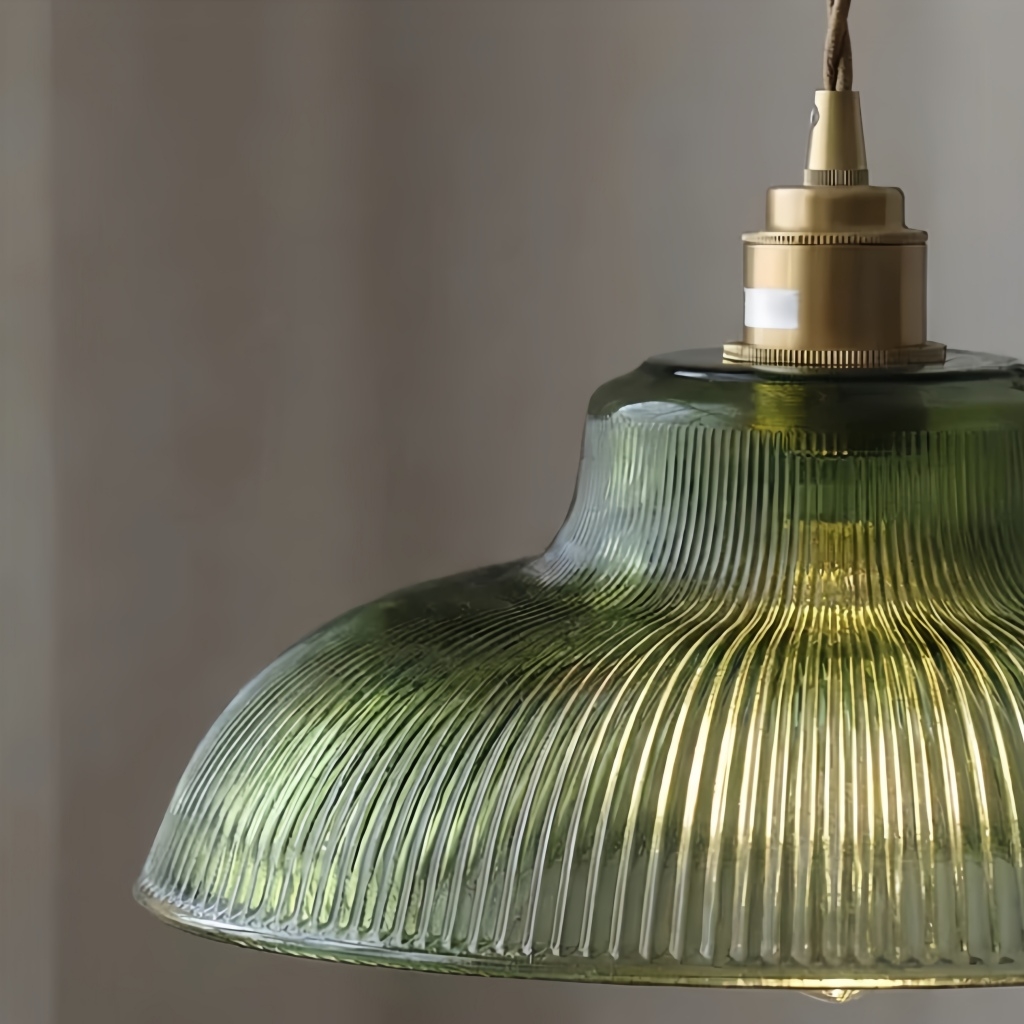 Ribilux Ribbed Pendant Light - Vintage Glass and Metal for Kitchen and Dining Room T1120