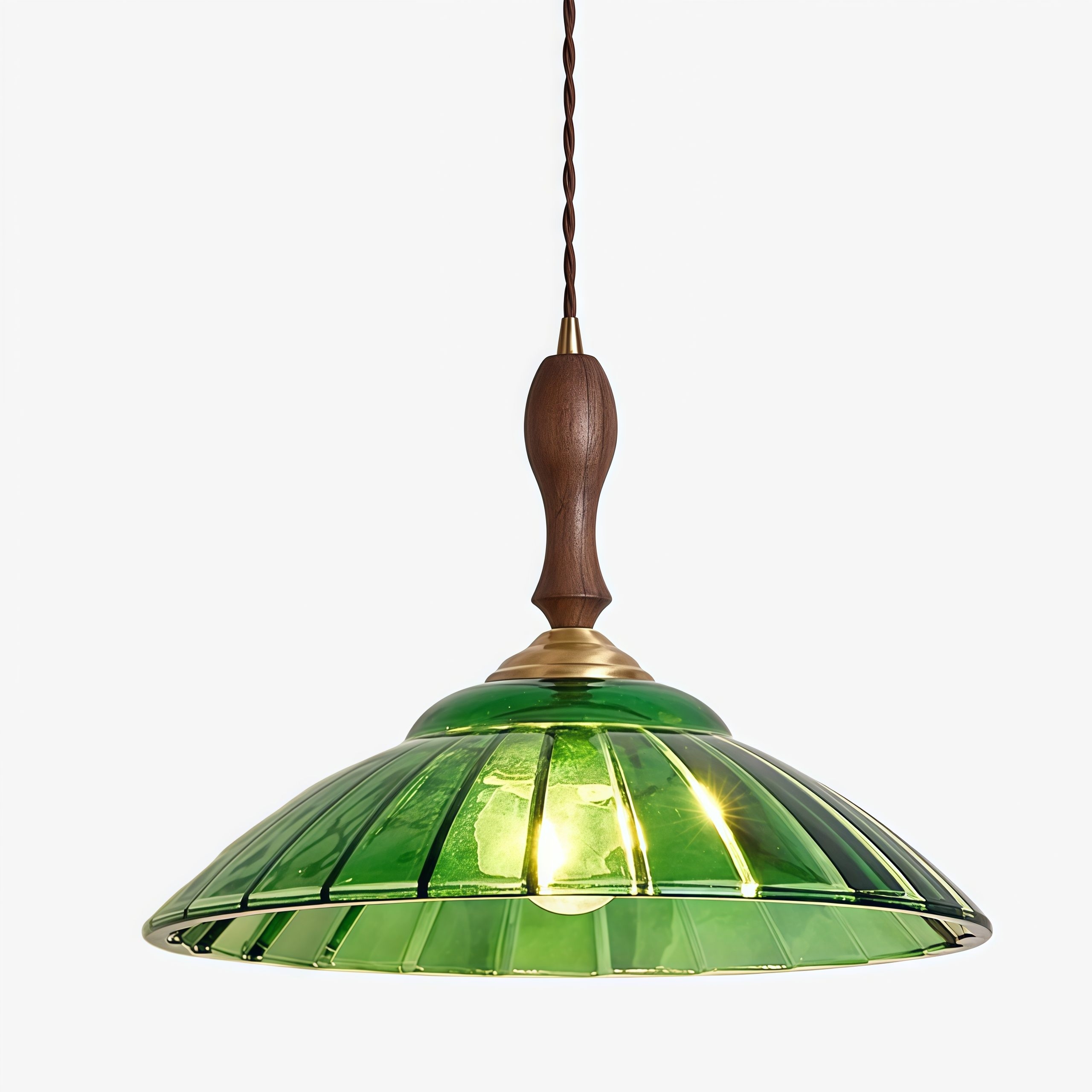 Elunaris Vintage Trumpet Shape Pendant Light with Green Glass Shade for Dining Room T1114