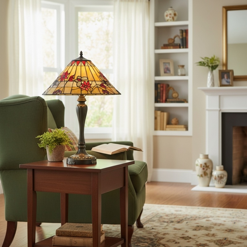TF Butterfly Table Lamp - Hand-Cut Stained Glass Shade Table Light for Living Room and Bedroom T856