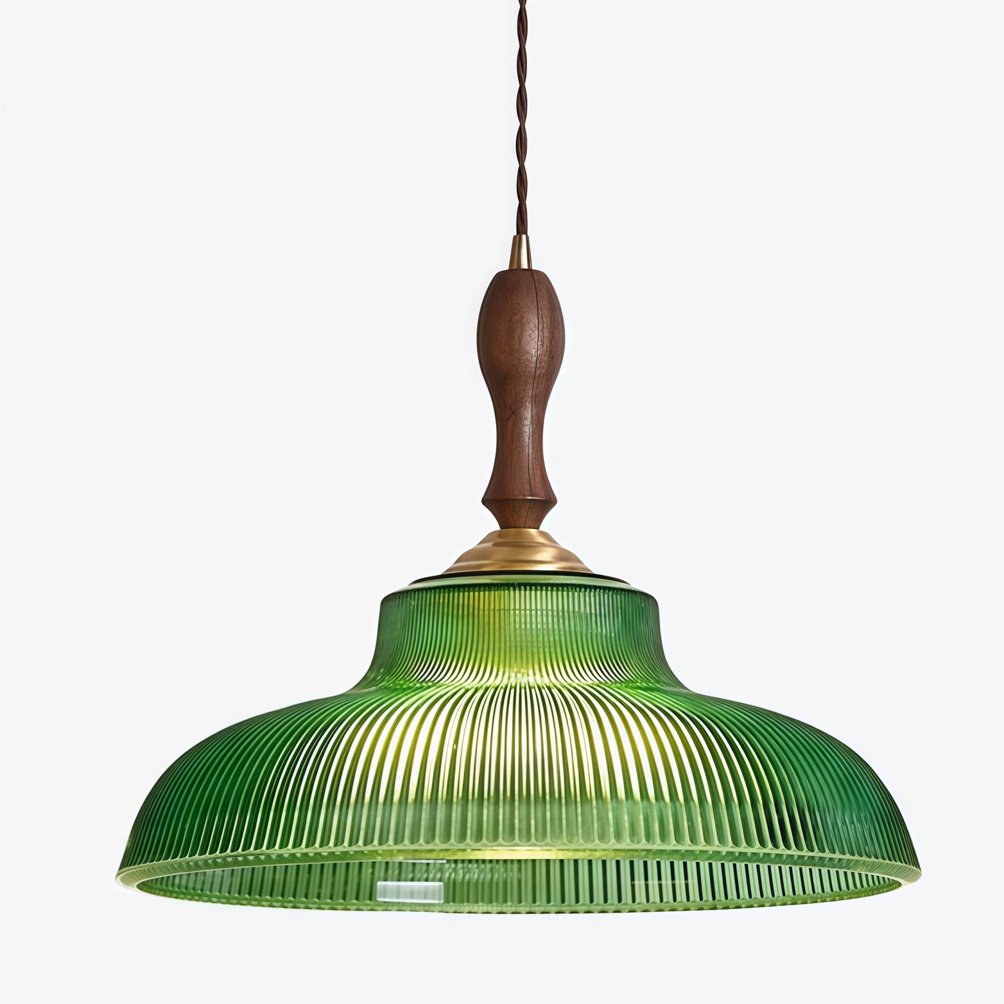 Elunaris Vintage Trumpet Shape Pendant Light with Green Glass Shade for Dining Room T1114