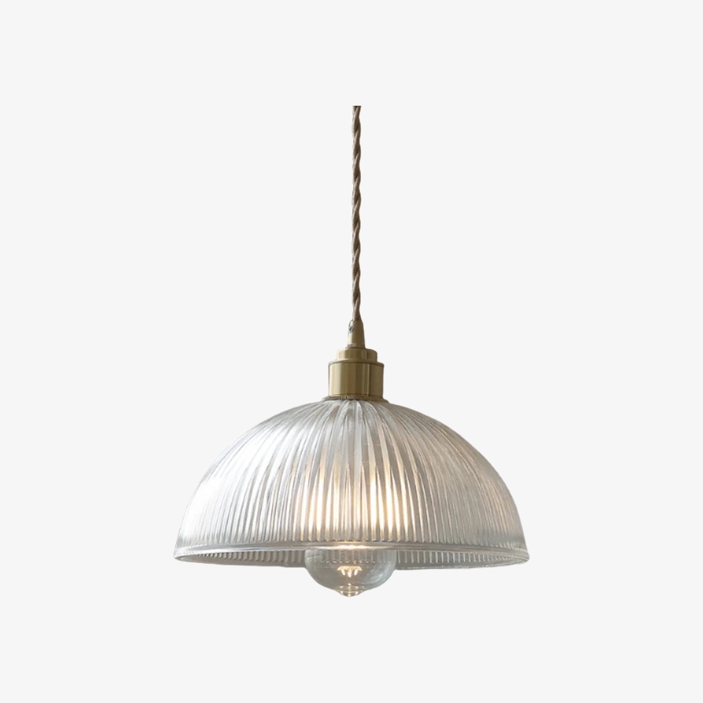 Ribilux Ribbed Pendant Light - Vintage Glass and Metal for Kitchen and Dining Room T1120