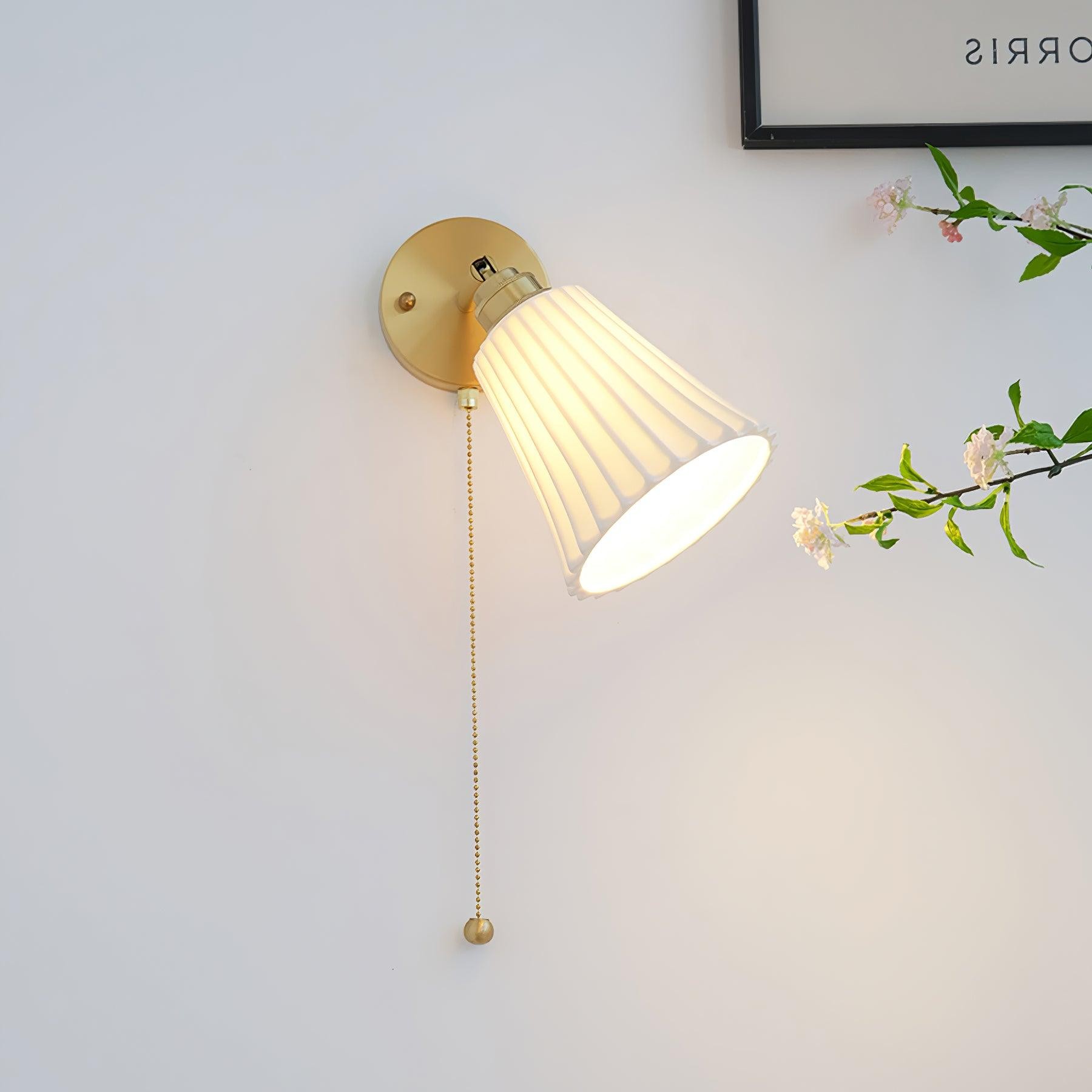 Modern Pull Cord Metal Ceramics Indoor Wall Lamp for Bedroom M401