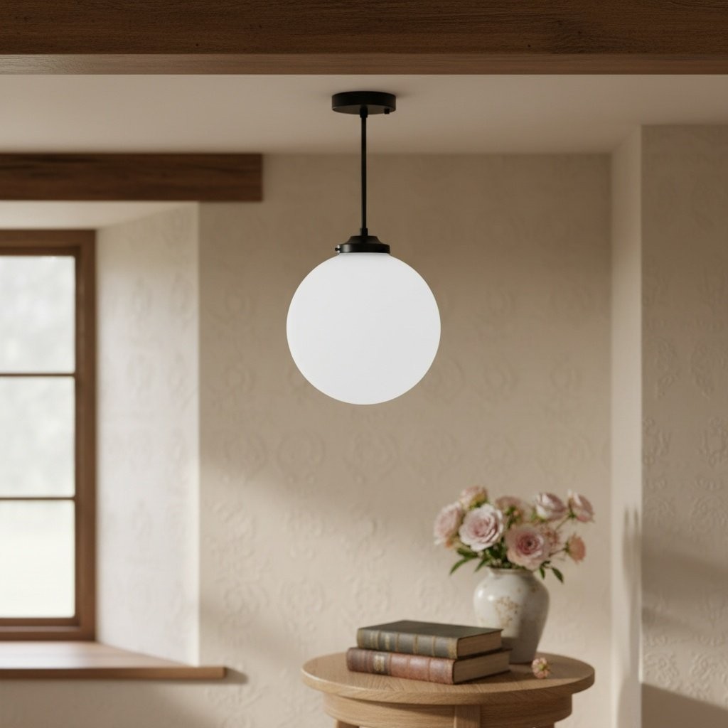 Glorica Glass 12 Inch Globe Ceiling Light - Frosted Glass Art Deco Pendant And Flush Mount T362
