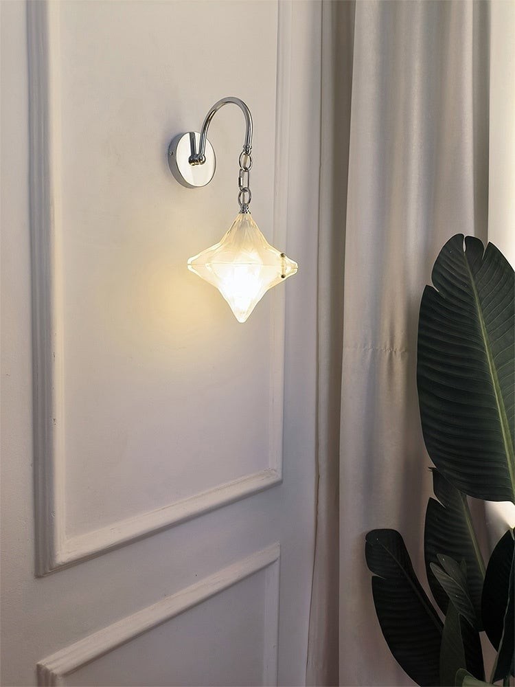 Art Deco Star Wall Sconce - Frosted Glass Light for Hallway - Astris Selene T439