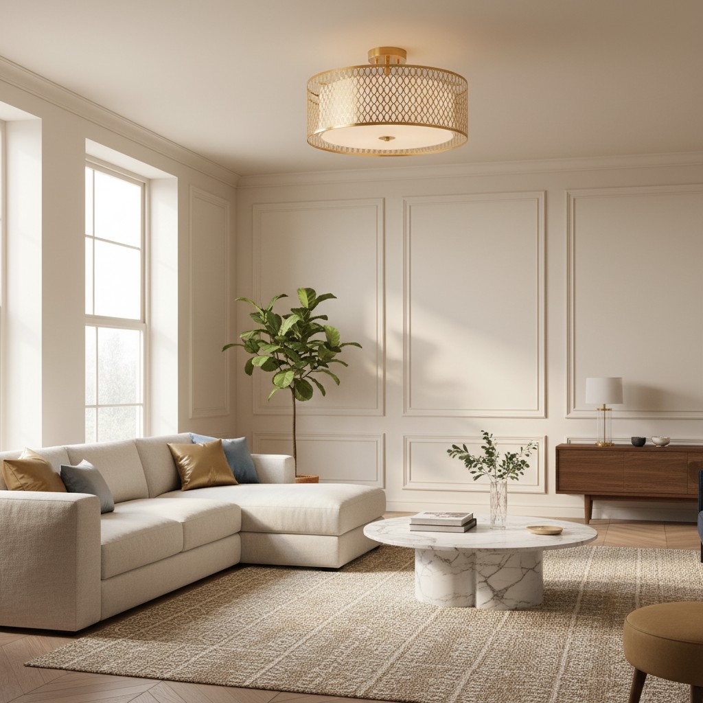 Liorin Geometric Mesh 3‑Light Flush Ceiling Light - Mesh Metal Frosted Glass Lamp for Living Room or Hallway T865