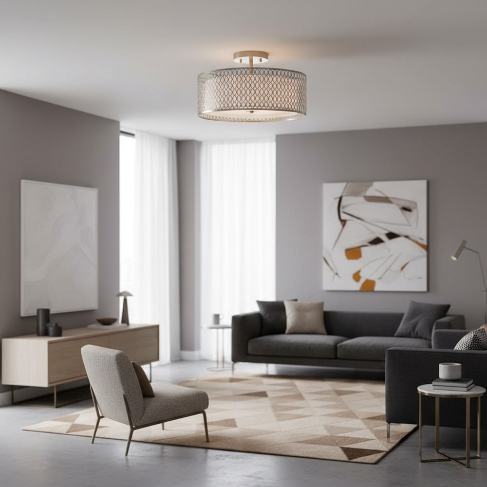 Modern 3 Light Mesh Design Ceiling Light - Metal for Living Room T467