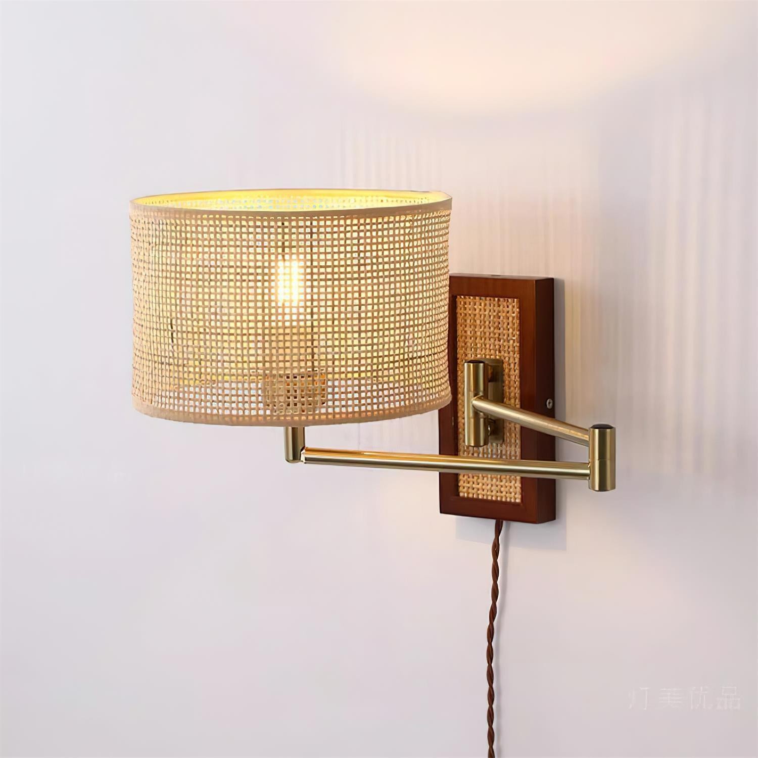 Rattan Swing Arm Wall Lamp P013