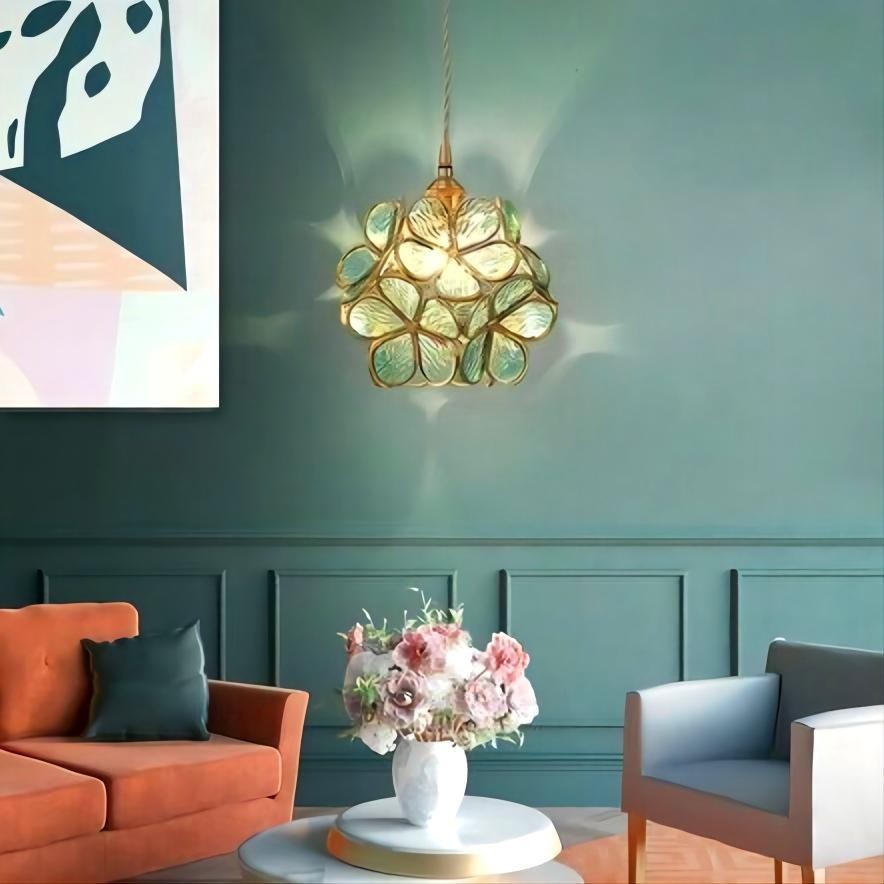Nordic Brass Flower Petal Glass Pendant Light S10