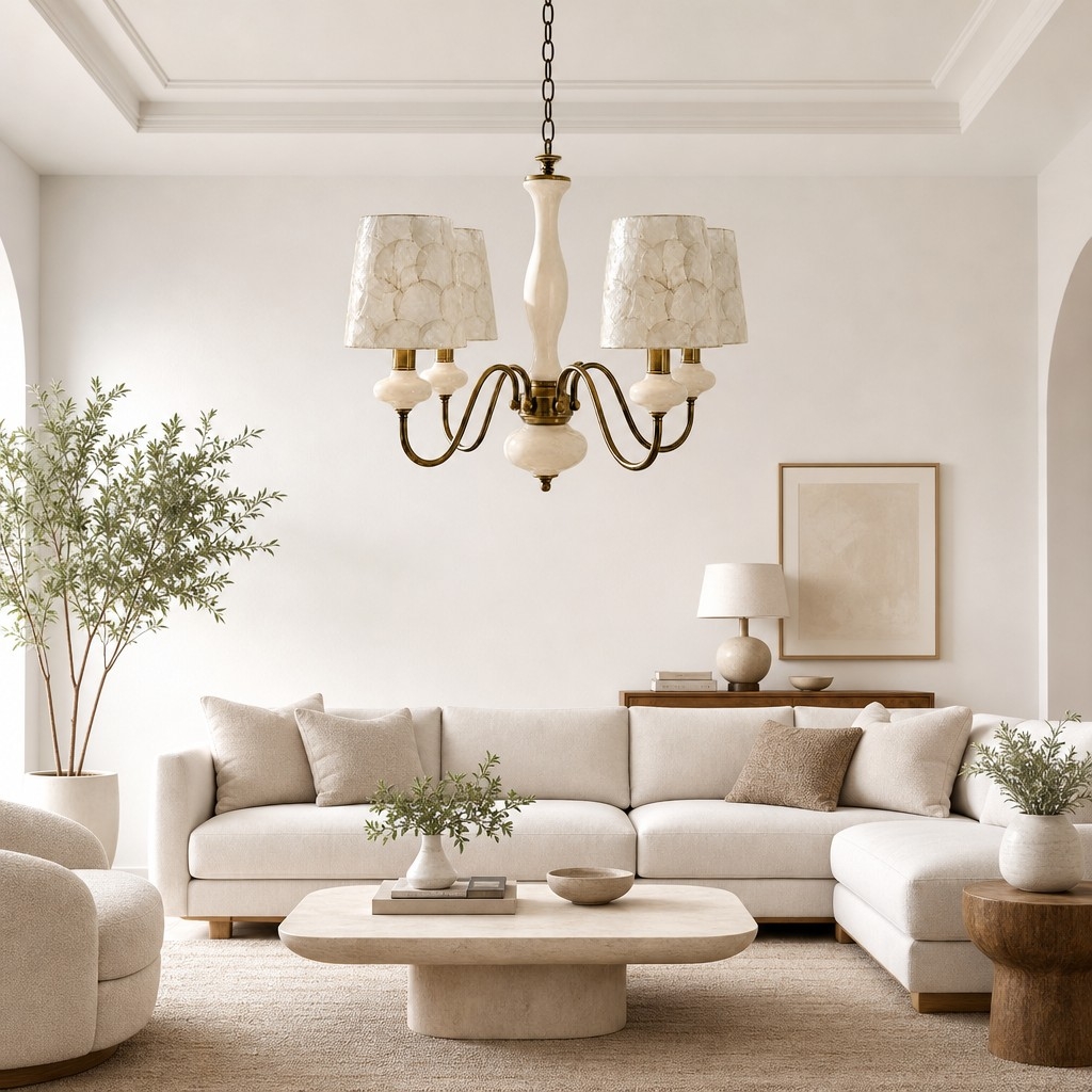 Shellure Retro Shell Texture Chandelier - Sculptural Coastal Home Lighting Fixture T2203
