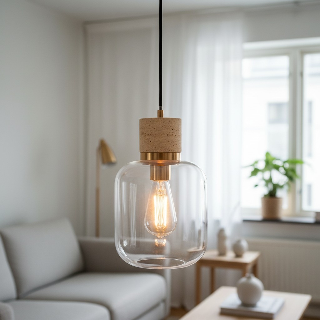 Korlisse Natural Stone and Glass Pendant Light - Stylish Lamp for Lounge or Living Room T929