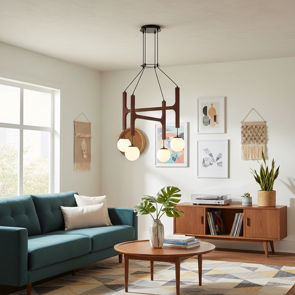 Auralith Wood Chandelier Multi Arm Fixture - Modern Natural Lighting for Living and Dining T1154