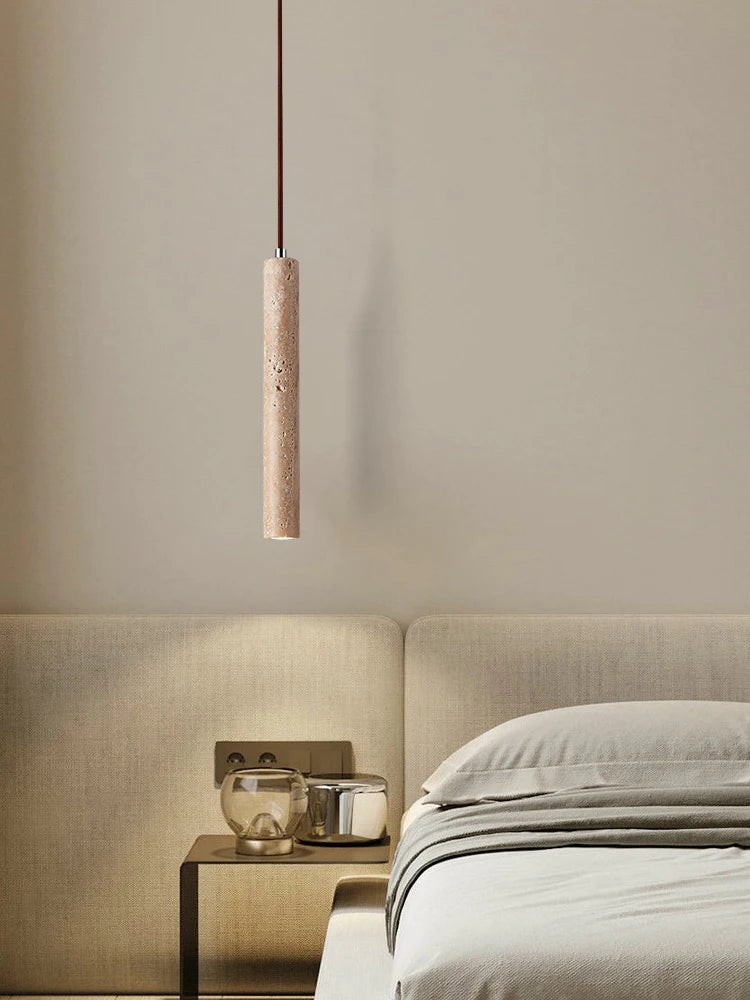 Japanese Wabi Sabi Yellow Travertine Cylinder 1-Light Pendant Light G33