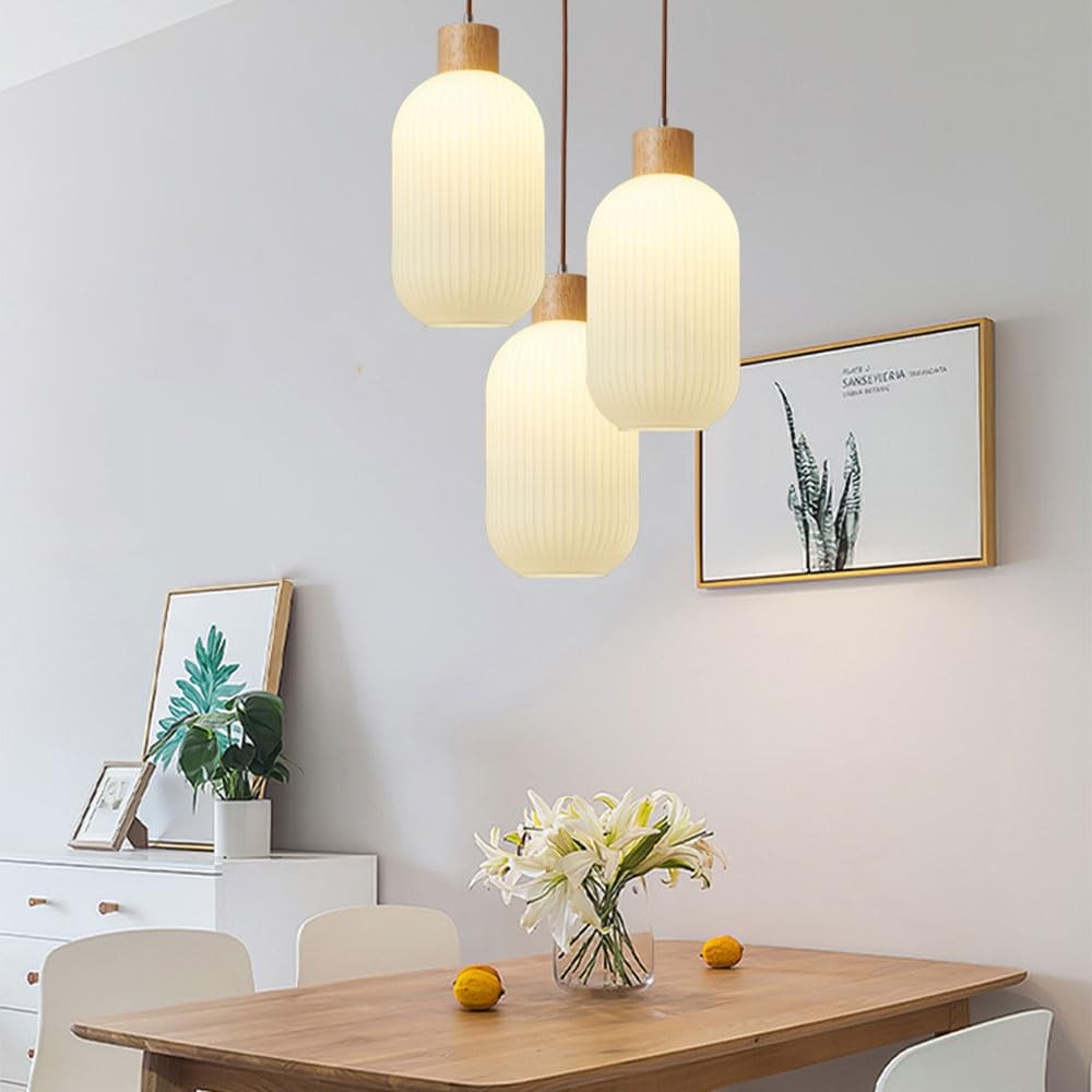 Nordic White Lantern-Like Glass Pendant Lamp M27