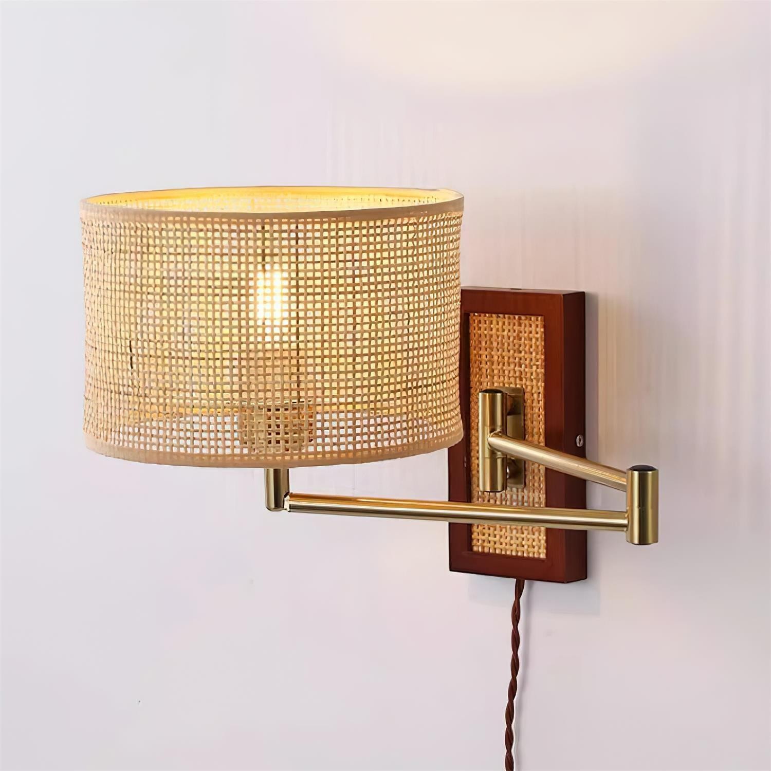 Rattan Swing Arm Wall Lamp P013