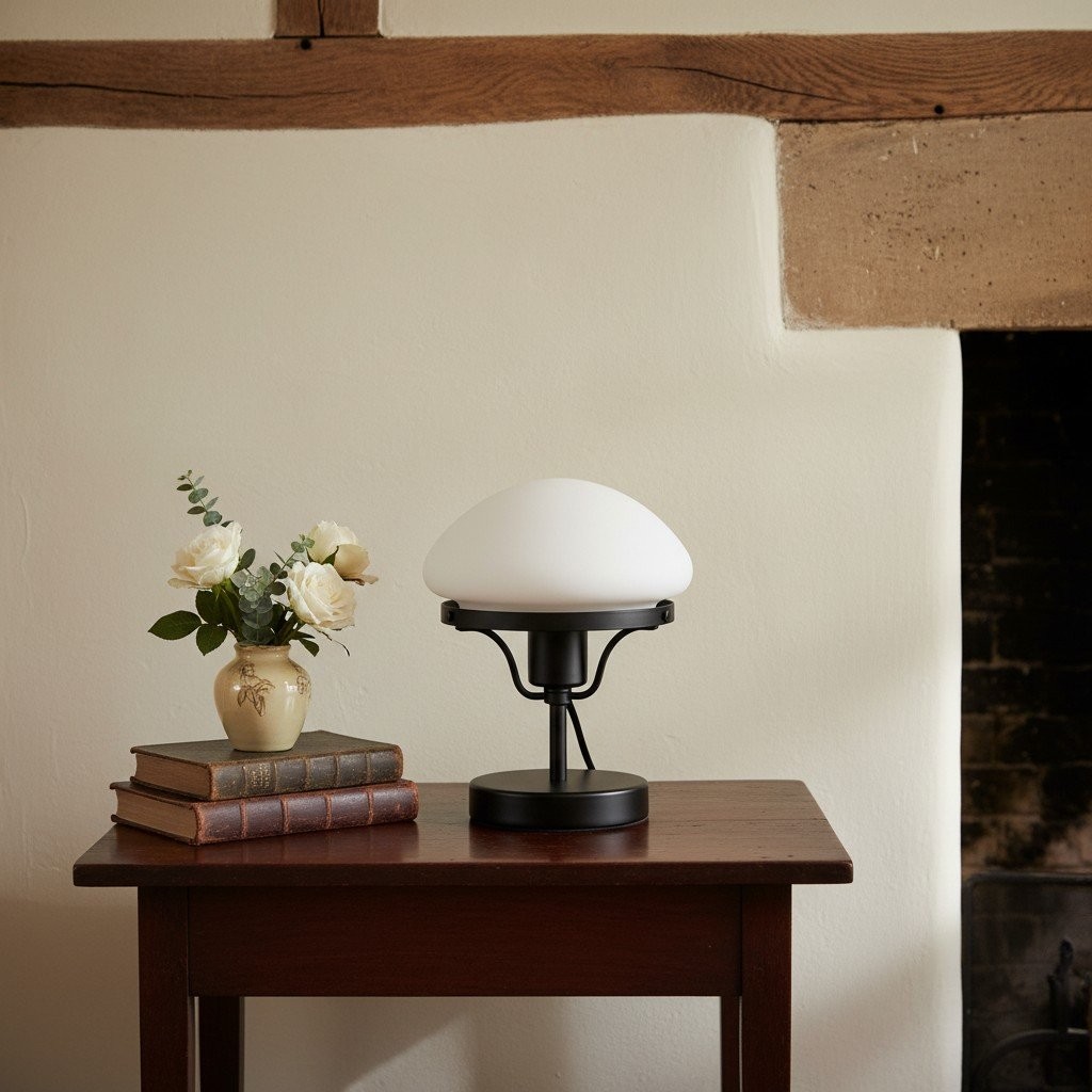 Ornato Luxe Modern Brass or Black Table Lamp - Eggshell Frosted Glass Fixture T358