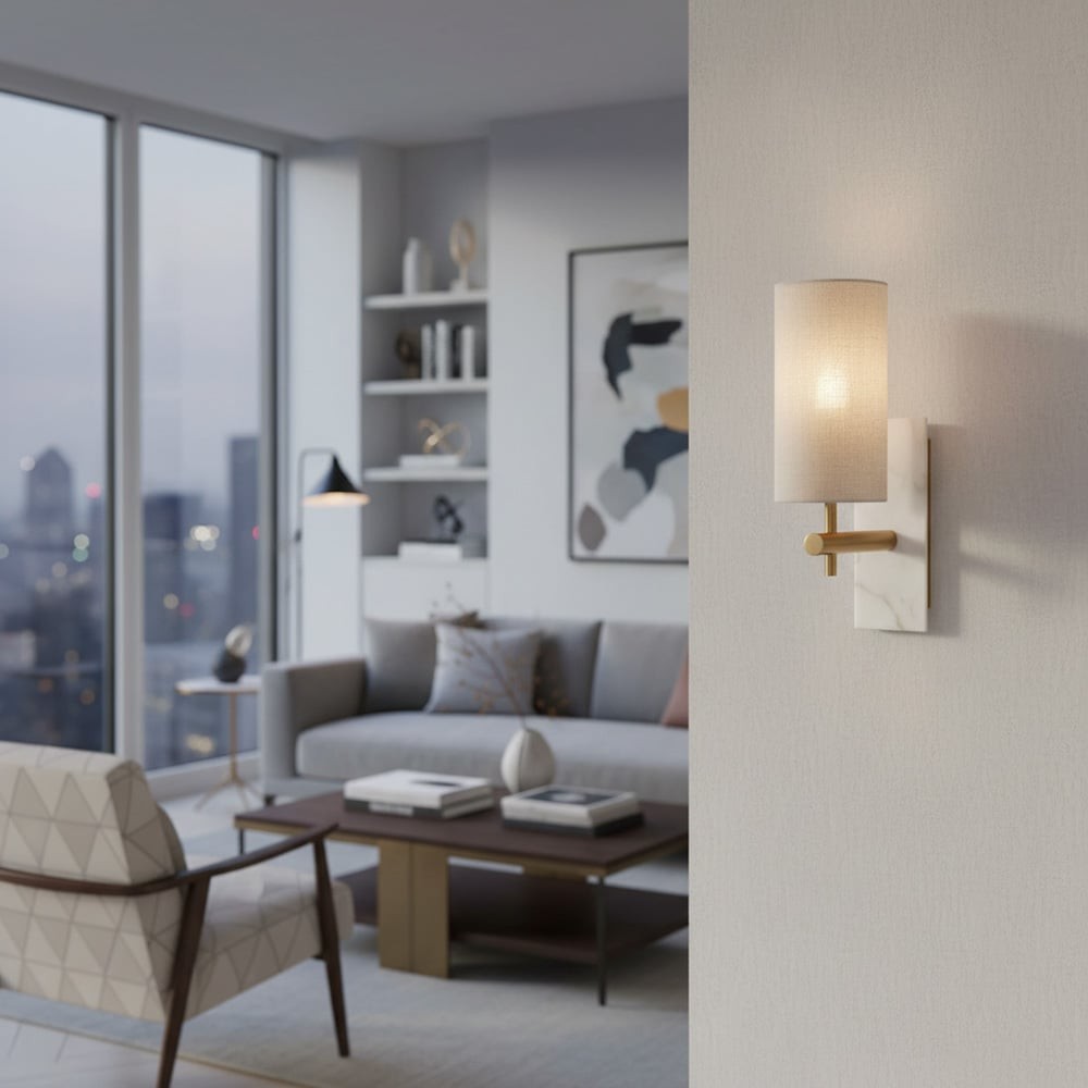Linemora Timeless Marble Wall Lamp - Natural Linen Shade for Hallway T465