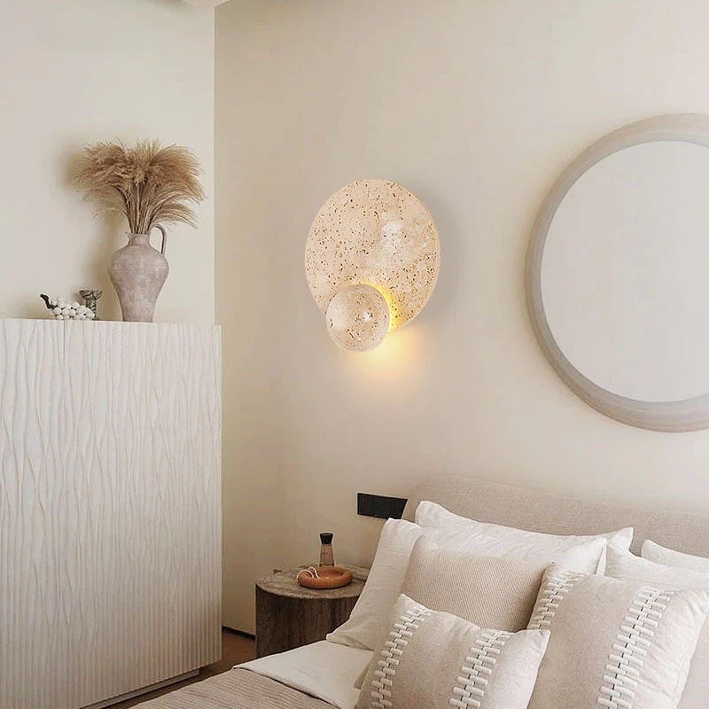 Scandinavian Travertine Round Orb Wall Lamp - Integrated LED & Warm Light S317