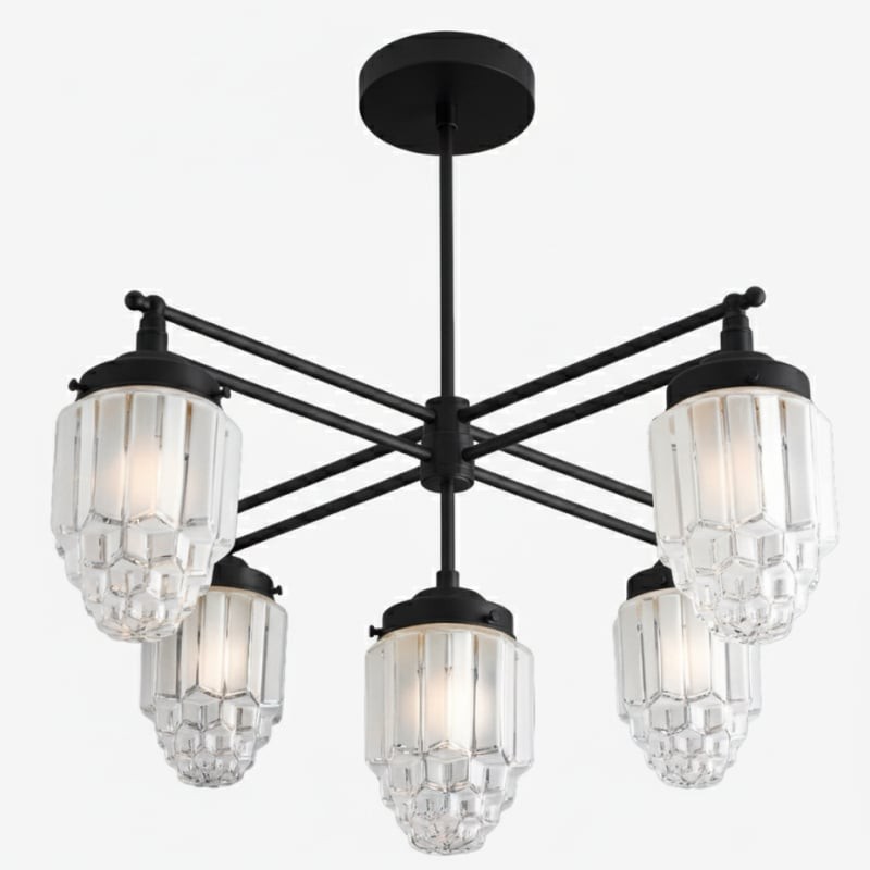 Tierlux Glass Chandelier – Vintage Brass Globe Lighting Fixture T357
