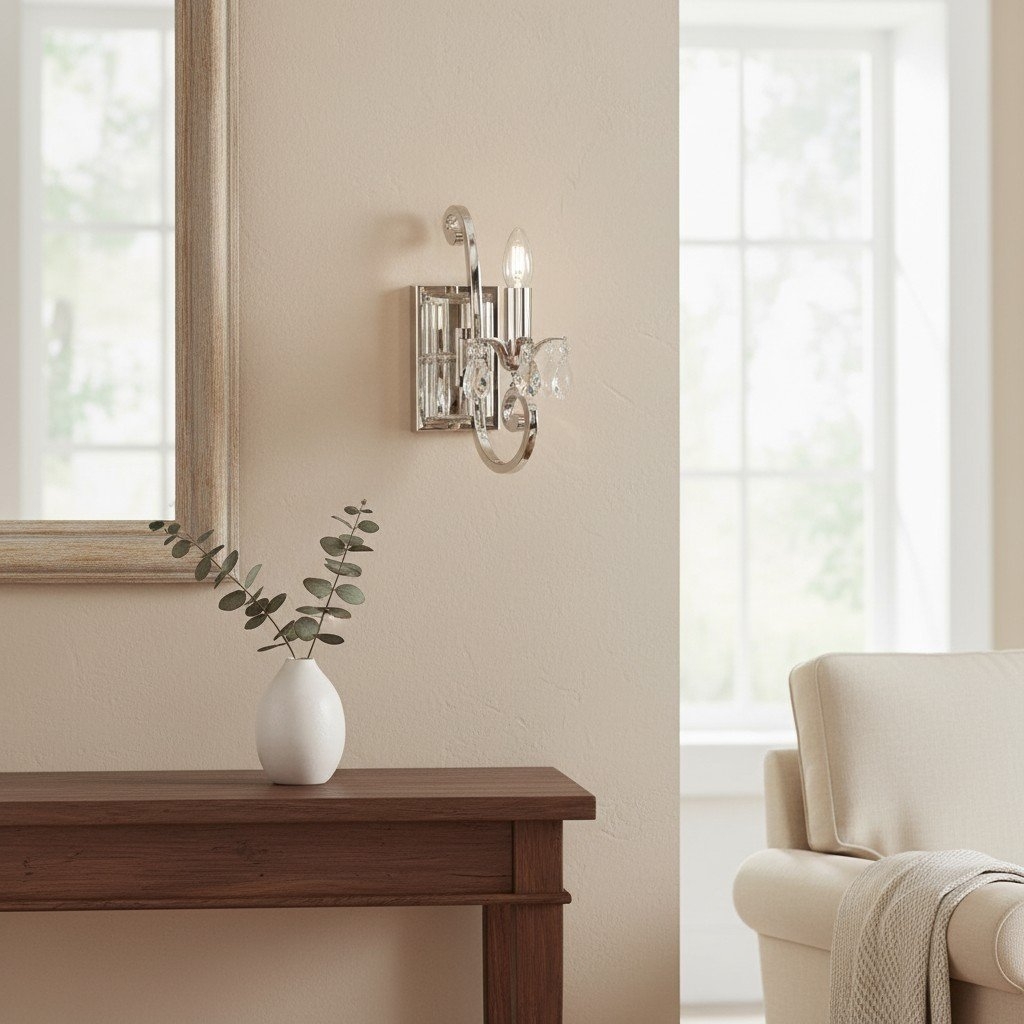 Talonis Crystal Accent Wall Light - Curved Chrome Arm Design for Living and Hallway Spaces T984