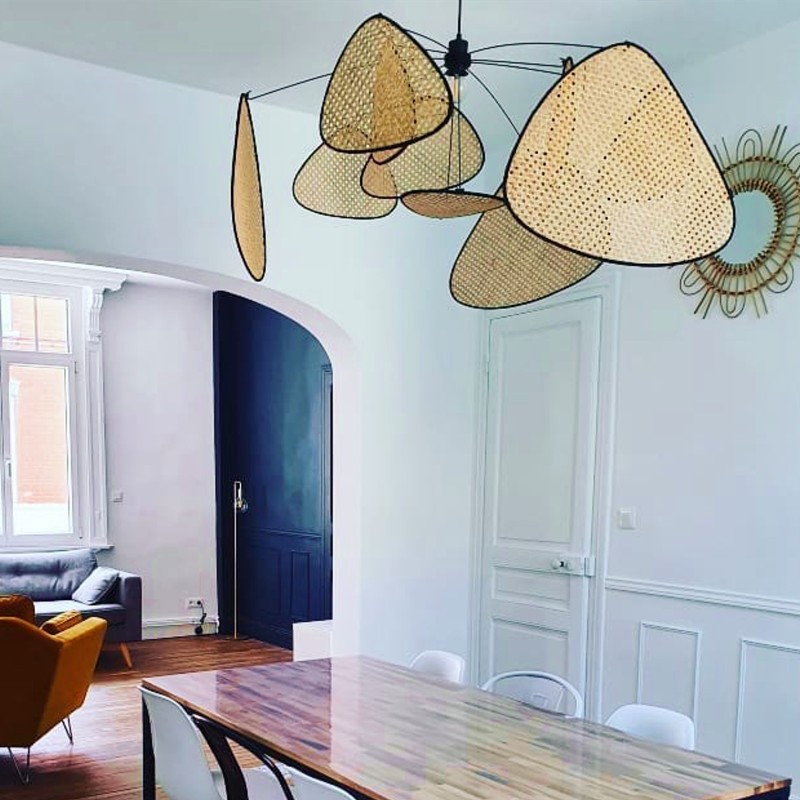 Screen Cannage Pendant Light - Woven Rattan Design for Living Room