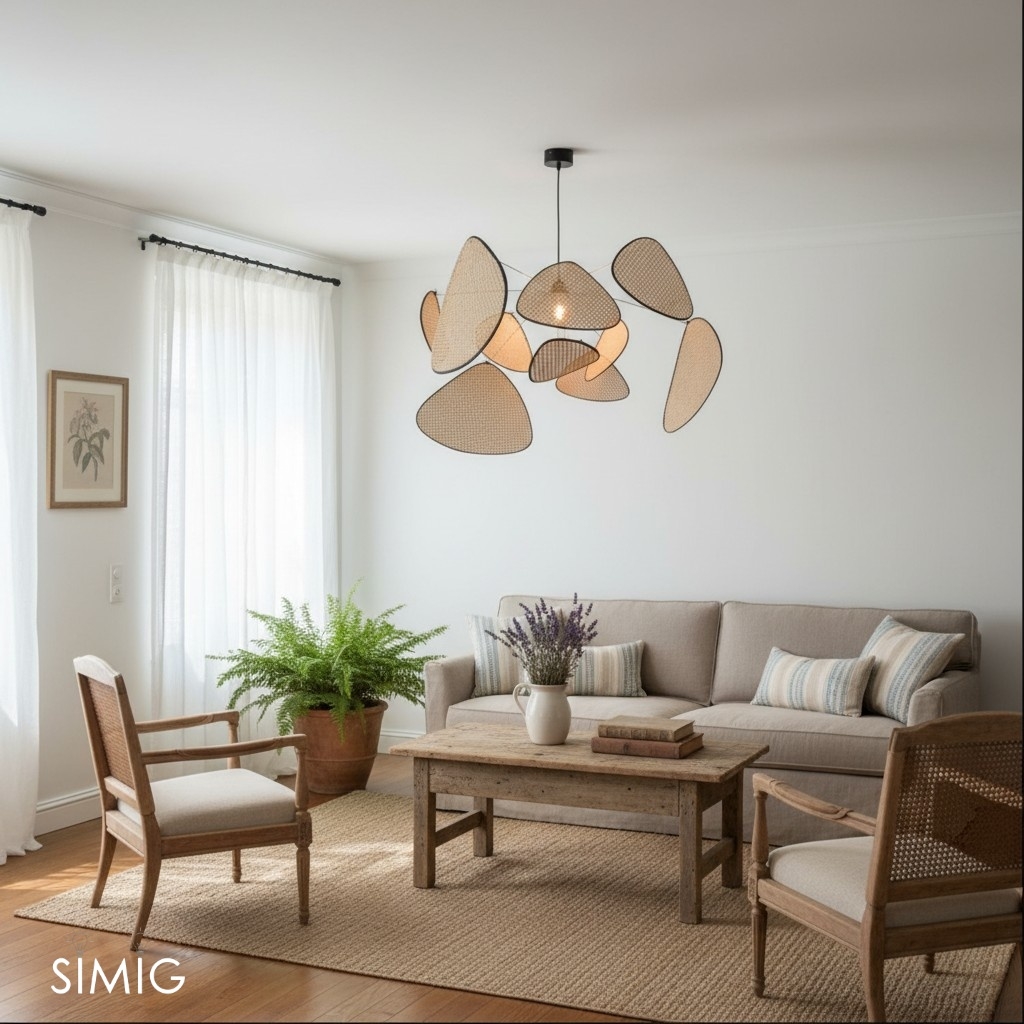 Screen Cannage Pendant Light - Woven Rattan Design for Living Room