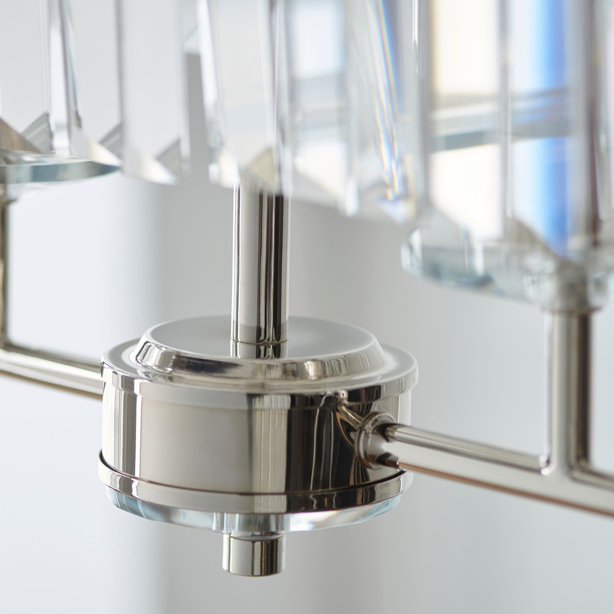 Beveline 4-Light Linear Ceiling Pendant With Cut Faceted Glass - Sleek Metal Frame For Dining T858