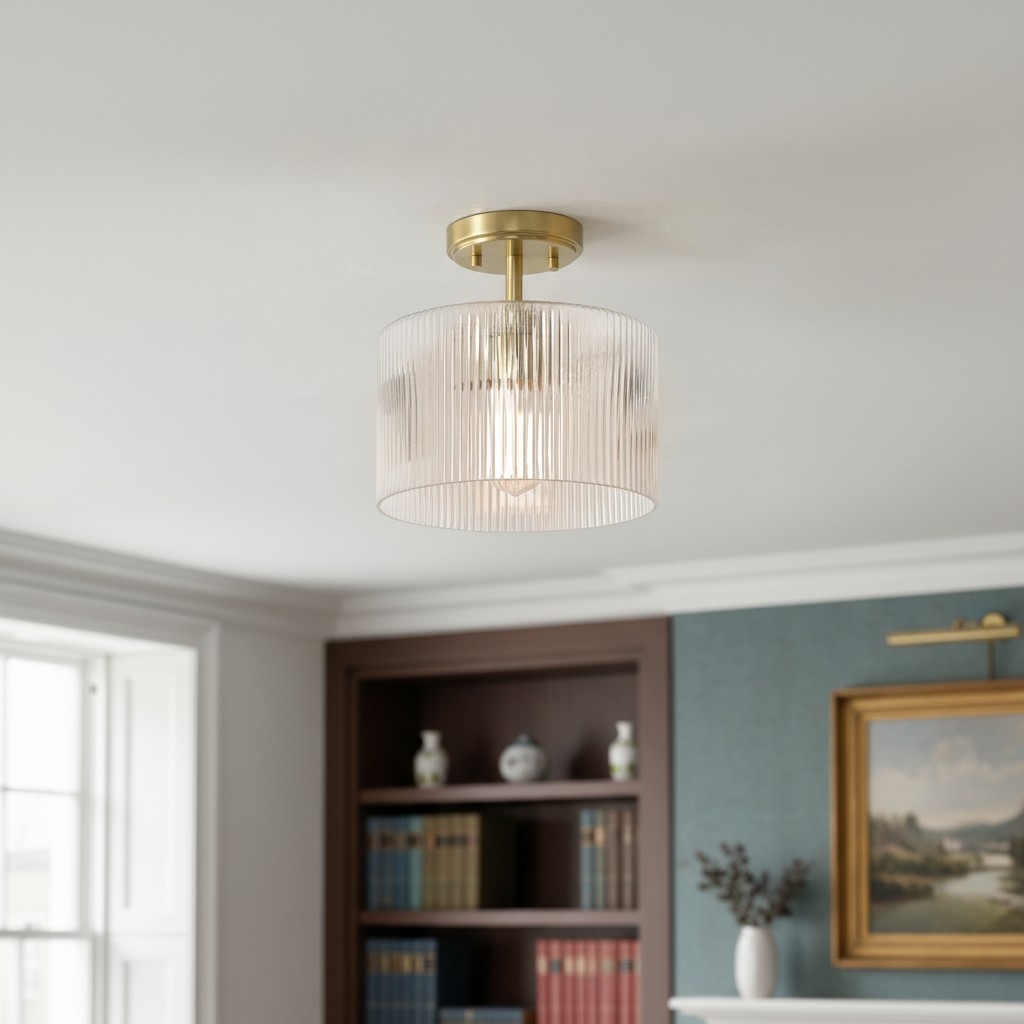 Rivora Ribbed Glass Shade Modern Farmhouse - Semi Flush Ceiling for Hallway U09