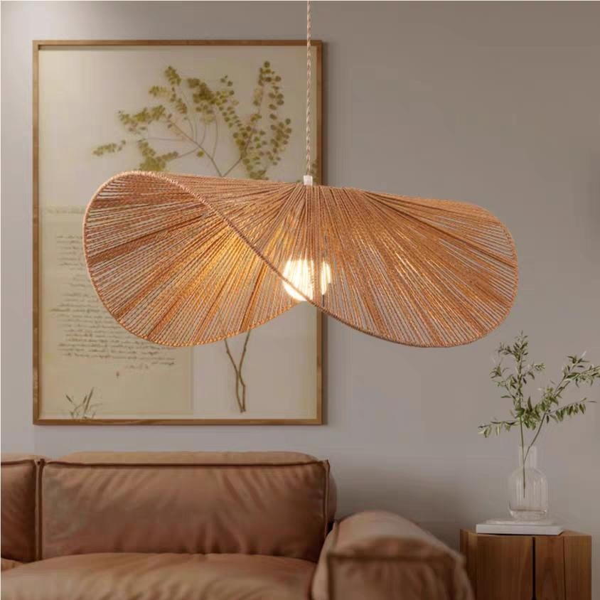 Wabi-Sabi Style Straw Hat Pendant Light For Living Room