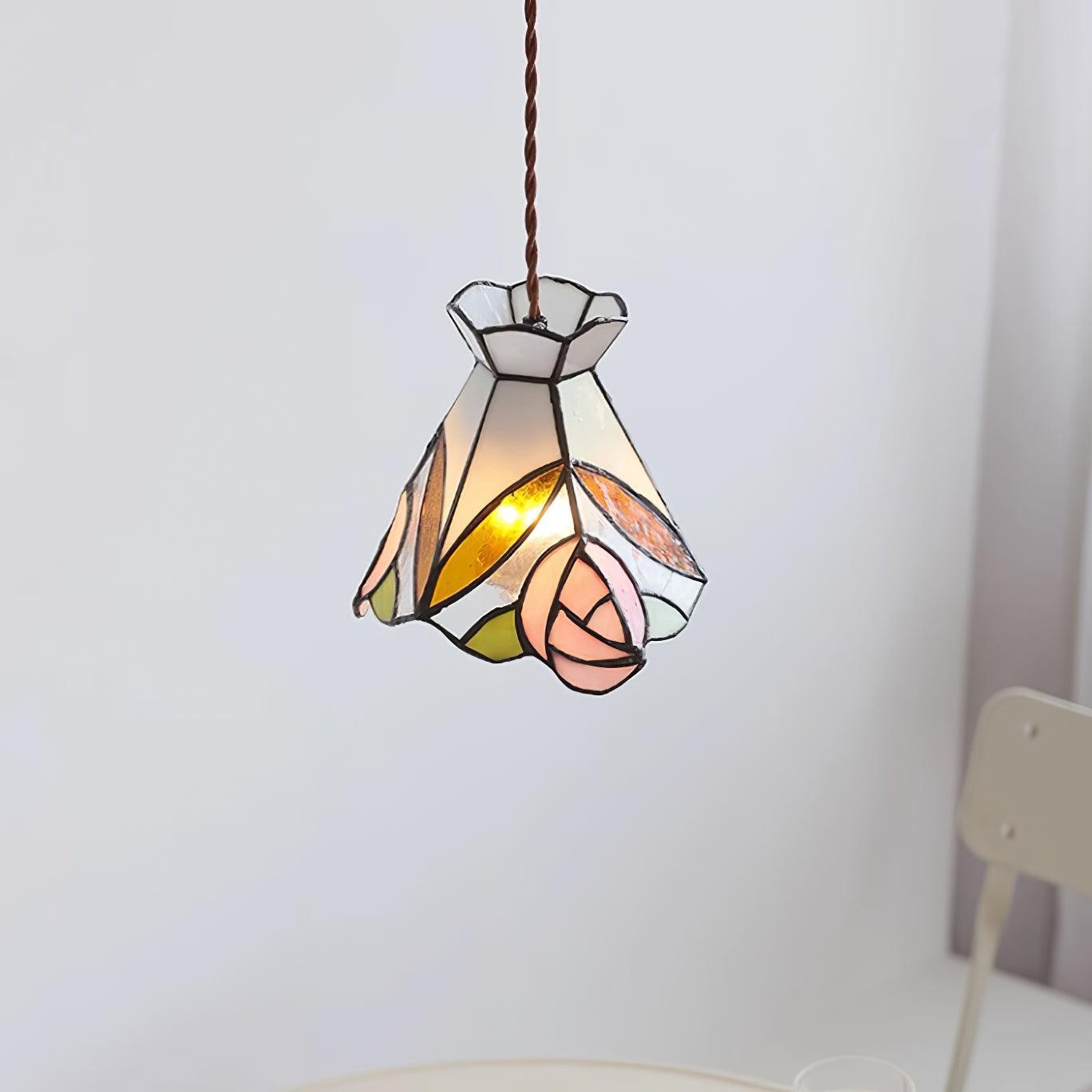 French Retro Rose Stained Glass Pendant Lamp M89
