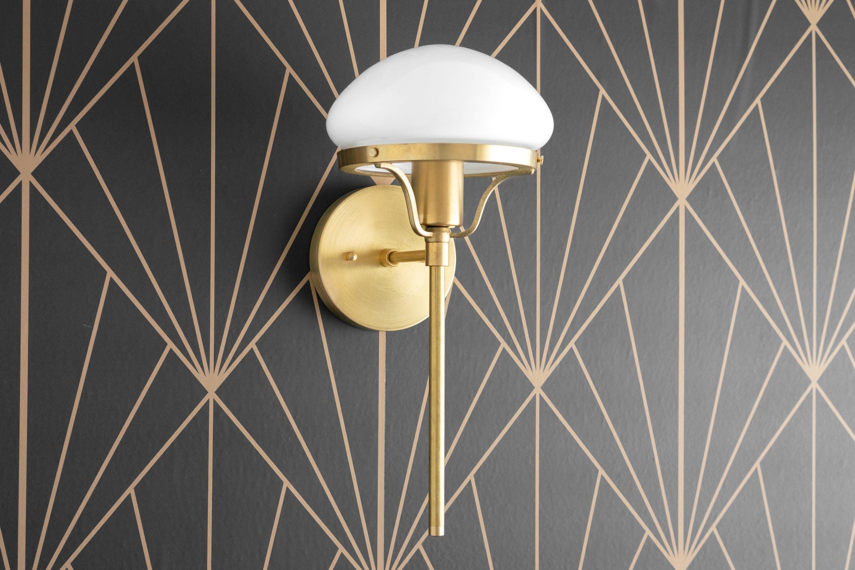 Ornato Luxe Modern Art Deco Wall Light - Opal Glass Globe Sconce - Brass or Black T350