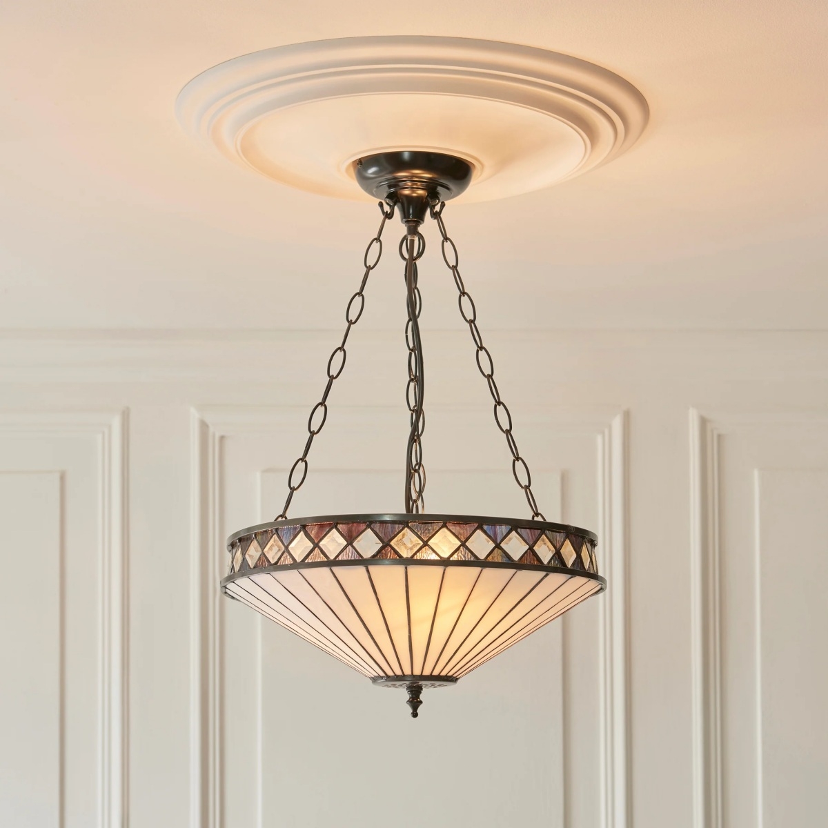 TF Fargo Adjustable Pendant with Stained Glass Inspired Inverted Shade for Island and Dining T981