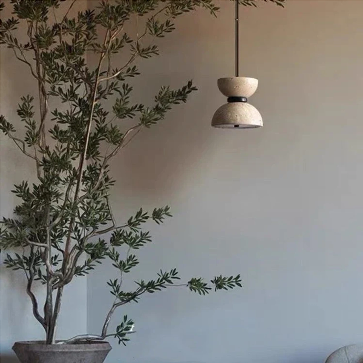 Modern Scandinavian Hourglass Pendant Lamp with Travertine S263