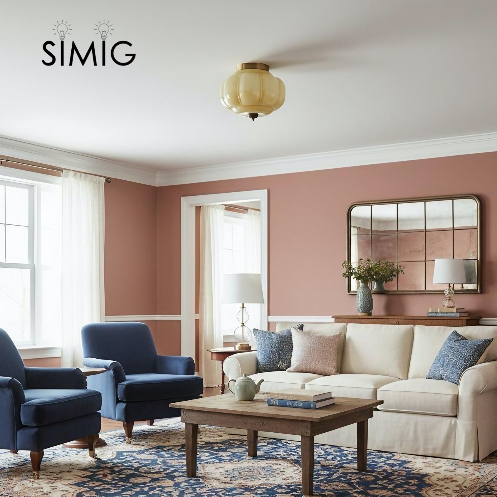 Eloise Ceiling Light - Elegant Retro Brass Ceiling Light for Living Room G55