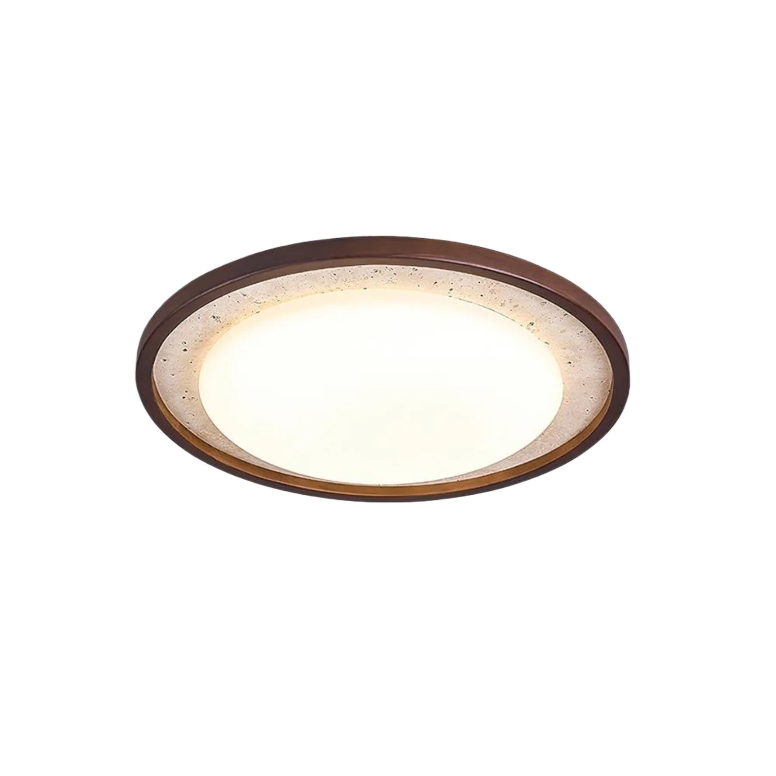 Modern Travertine Disk Flush Ceiling Light With Wood Trim S303