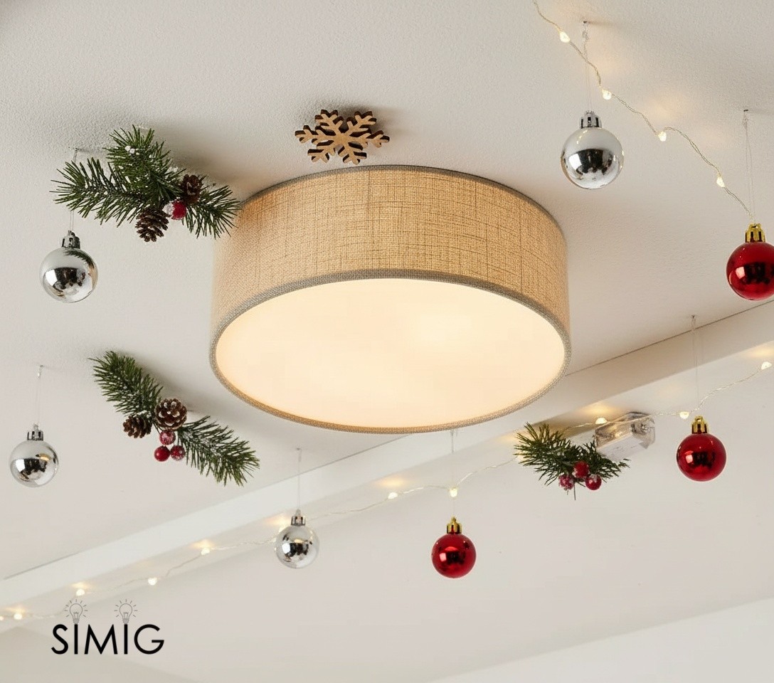 Dumora Linen Drum Ceiling Light – Modern Flush Mount Design T001