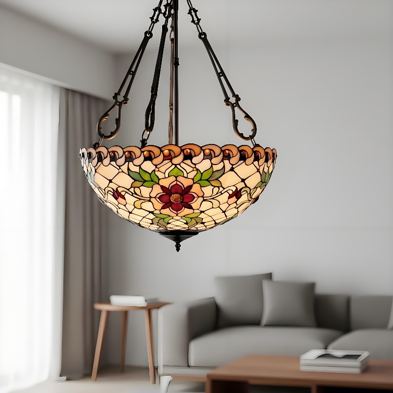 TF Dragonfly Beige Tiffany Pendant Lamp - Elegant Stained Glass Fixture for Dining Room and Bedroom T874